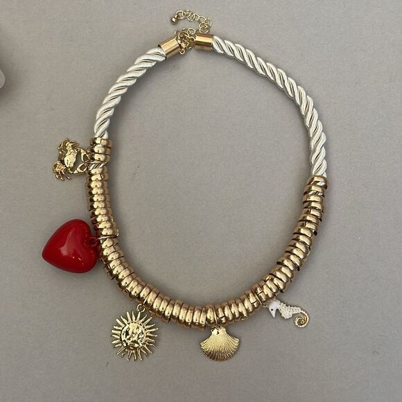 Gold and Red Charm Necklace A1218 - Picture 3 of 4
